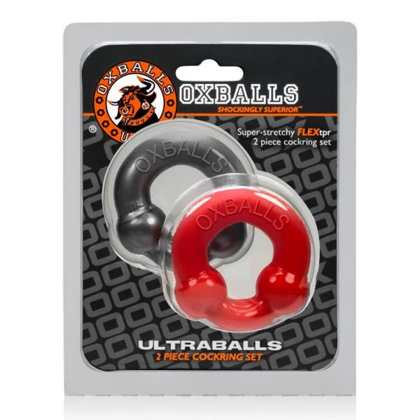 Oxballs Ultraballs Cock Ring Silver & Red Set Sex Toy Product