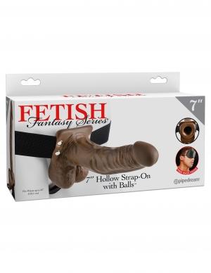 Fetish Fantasy 7 inches Hollow Strap On with Balls Brown Sex Toy Product