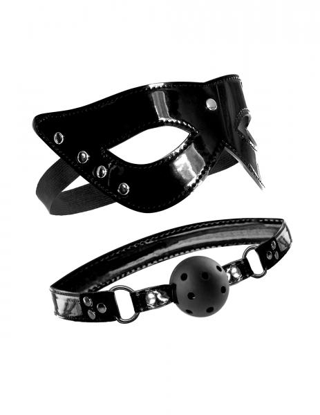 Masquerade Mask & Ball Gag Black Sex Toy Product