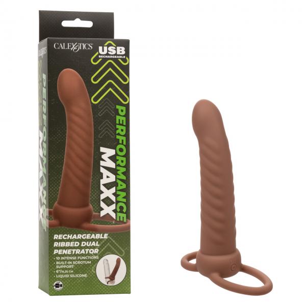 Performance Maxx Ribbed Dual Penetrator Brown Sex Toy Product