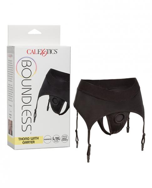 Boundless Thong W/ Garter L/xl Harness Black Sex Toy Product