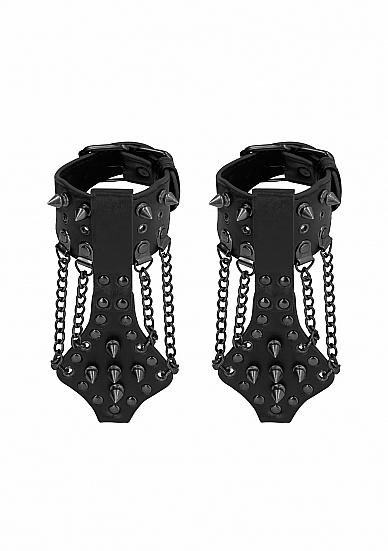 Ouch! Skulls & Bones Handcuffs With Spikes and Chains Black Sex Toy Product
