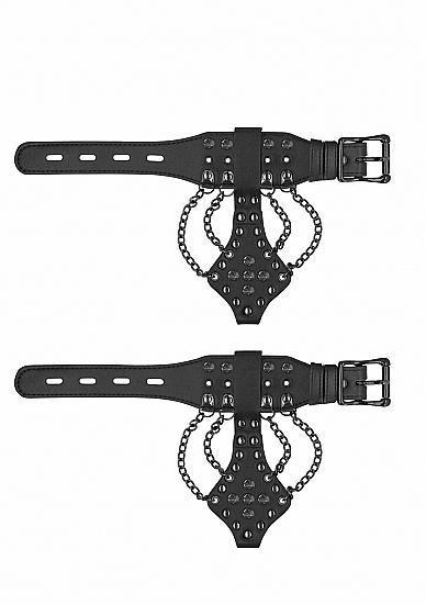 Ouch! Skulls & Bones Handcuffs With Spikes and Chains Black Sex Toy Product