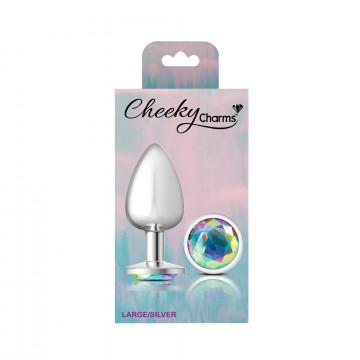 Cheeky Charms Round Clear Iridescent Large Silver Plug Sex Toy Product