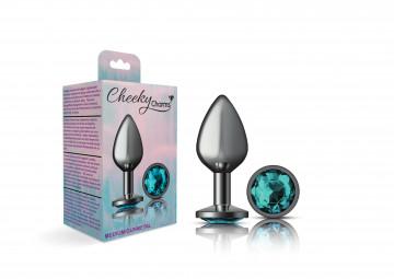 Cheeky Charms Round Teal Medium Gunmetal Butt Plug Sex Toy Product