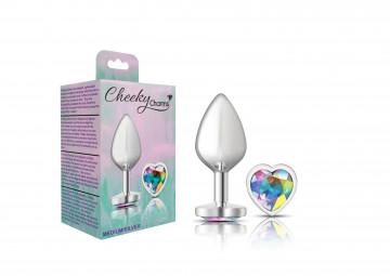 Cheeky Charms Heart Clear Iridescent Medium Silver Plug Sex Toy Product