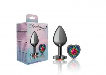 Cheeky Charms Heart Rainbow Medium Gunmetal Butt Plug Sex Toy Product