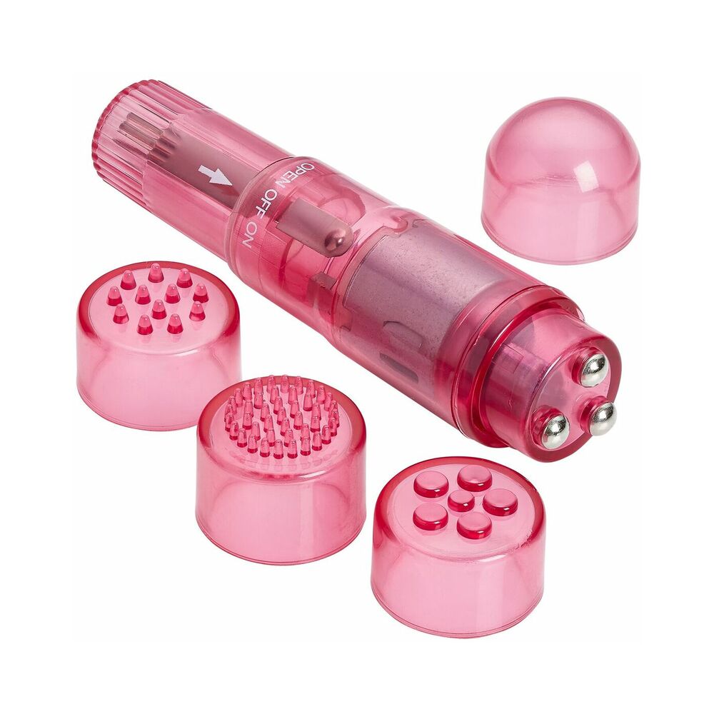 Cloud 9 Novelties Mini Massager Pocket Rocket Pink & 4 Attachments Sex Toy Product