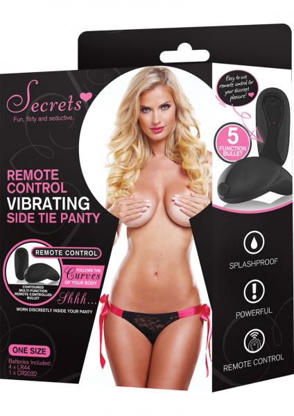 Secrets Panty Side Tie Vibrating Black/Pink OS Sex Toy Product