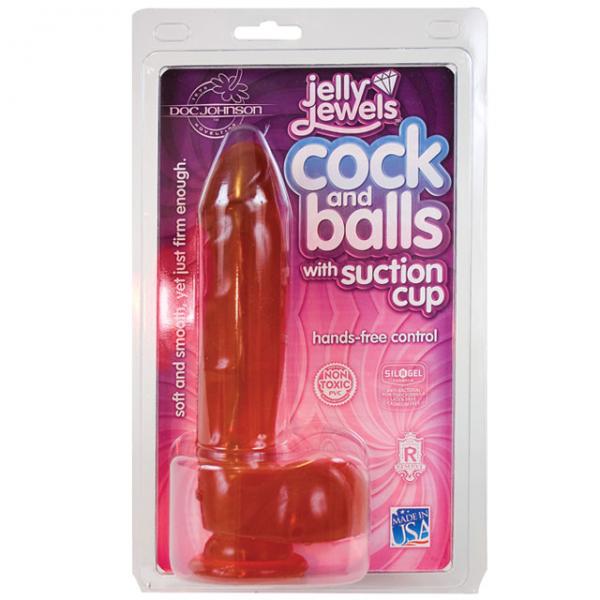 Jelly Jewels C*ck And Balls With Suction Cup 8 Inch Ruby	 Sex Toy Product