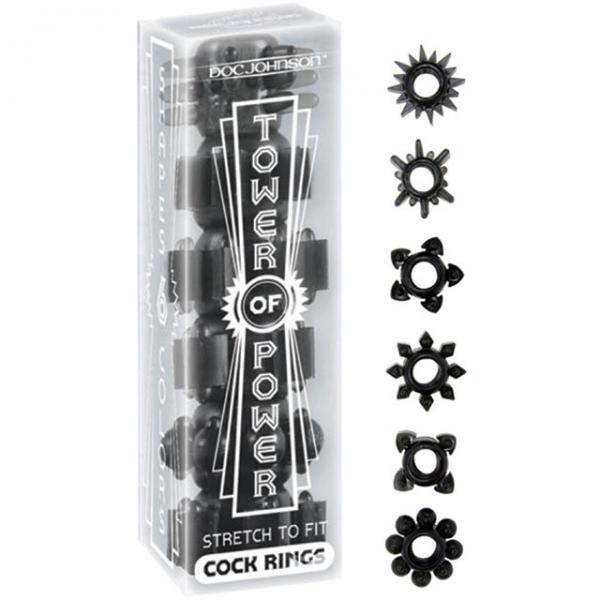 Tower Of Power C Rings 6 Pack - Black	 Sex Toy Product