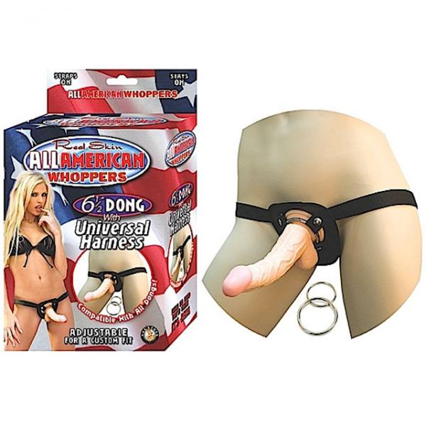 All American Whoppers 6.5in Dong With Universal Harness Sex Toy Product