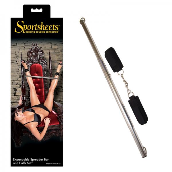 Expand Spreader Bar & Cuffs Set Aluminum Silver Sex Toy Product