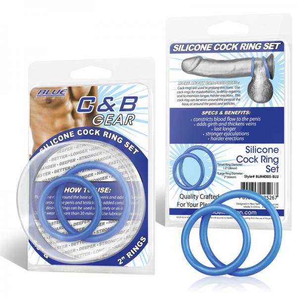 C & B Gear Silicone Cock Ring Set Blue Sex Toy Product