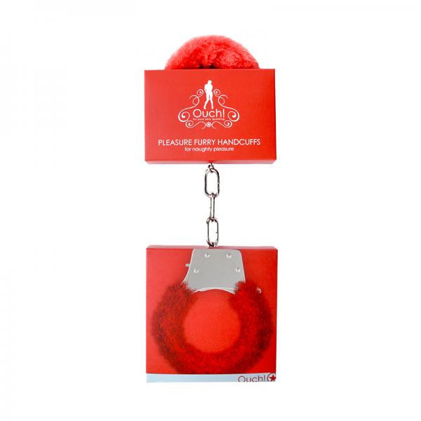 Ouch Furry Pleasure Handcuffs Red
