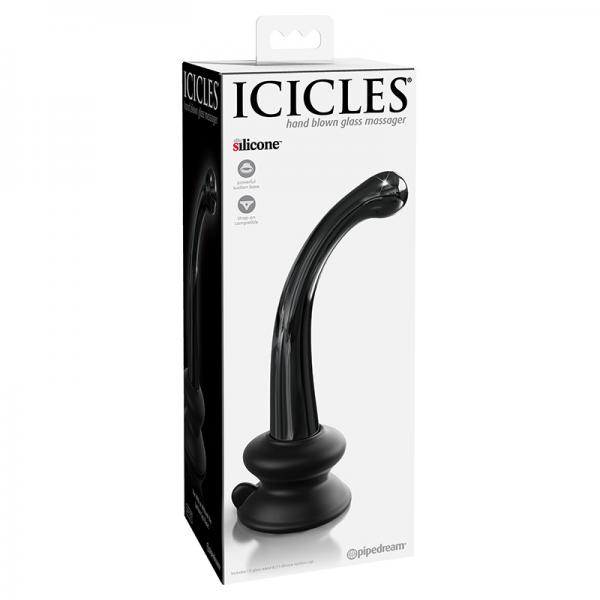 Icicles No. 87 - Glass Suction Cup G-spot Wand - Black Sex Toy Product