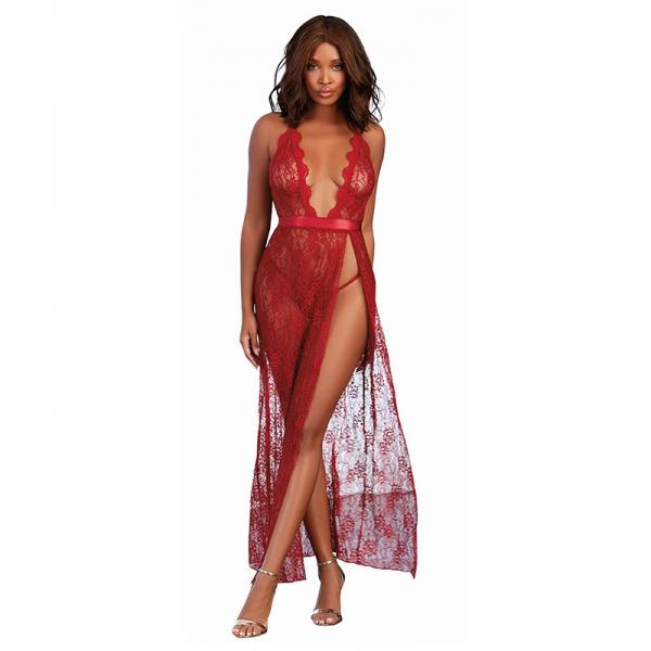 Dreamgirl Lace Gown & G-string Garnet Xl Hanging Image 1