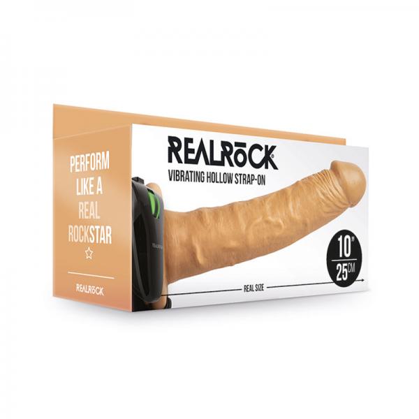 Realrock Vibrating Hollow Strap-on Without Balls 10 In. Caramel Sex Toy Product