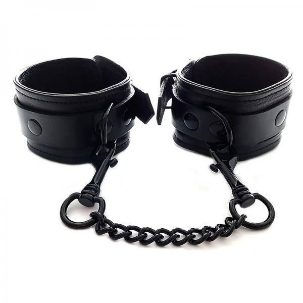 Rouge Leather Wrist Cuffs Black With Black Accessories Sex Toy Product