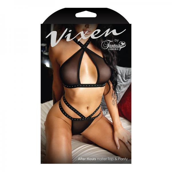 Vixen After Hours Studded Halter Top & Panty Black