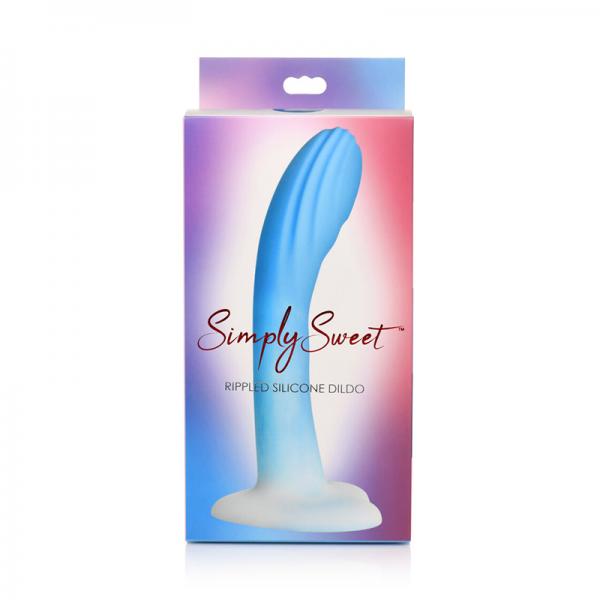 Curve Toys Simply Sweet 7″ Rippled Silicone Dildo – Blue/white