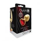 Shots Ouch! Heart Gem Butt Plug Medium Gold/ruby Red Sex Toy Product