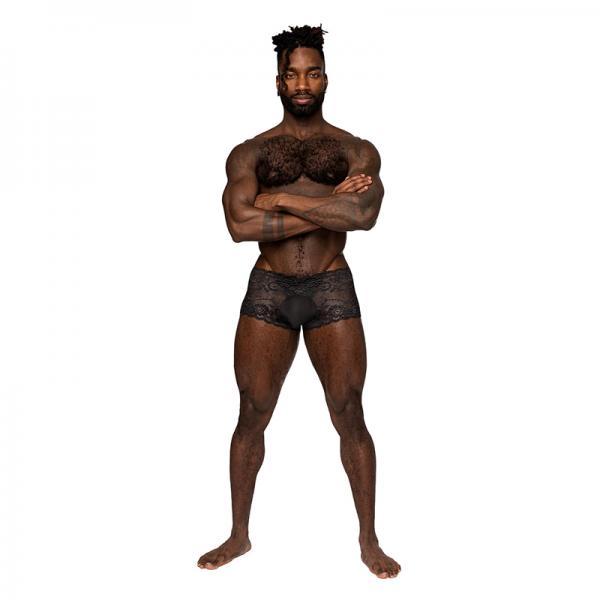 Male Power Sassy Lace Mini Short Sheer Pouch Black