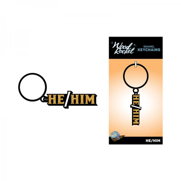 Wood Rocket He/him Keychain - Black/gold