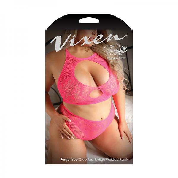 Fantasy Lingerie Vixen Forget You Seamless Lace Crop Top & High Waisted Panty Pink Queen Size Sex Toy Product