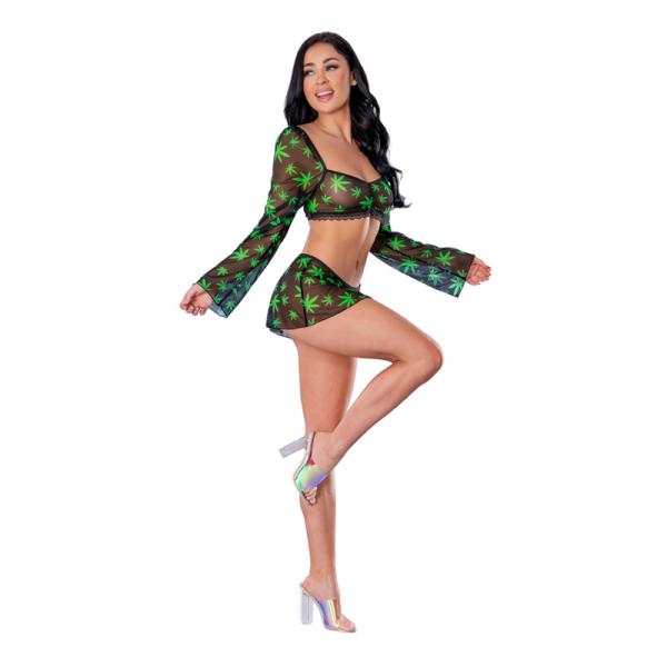 Hazy Dayz Crop Top Skirt & G String Pot Leaf