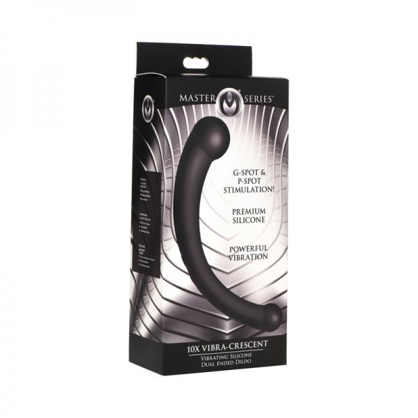 Master Series 10x Vibra-crescent Vibrating Silicone Dual Ended Dildo Black Image 2