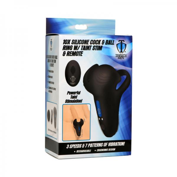 Trinity Men 10x Silicone Cock & Ball Ring With Taint Stim And Remote Control Image 2