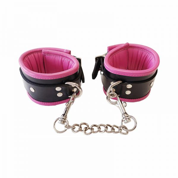 Rouge Leather Padded Wrist Cuffs Black/pink