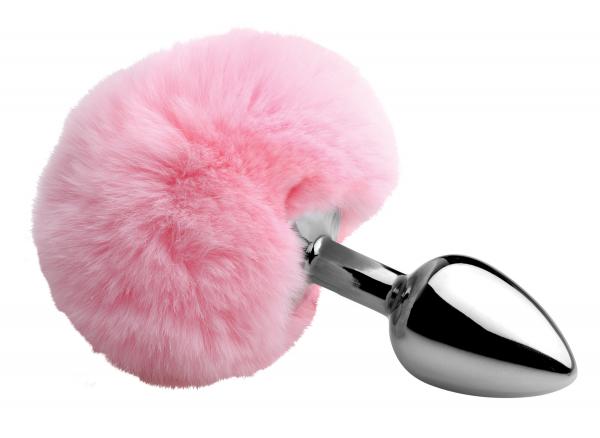 Fluffy Bunny Tail Anal Metal Butt Plug Pink Sex Toy Product