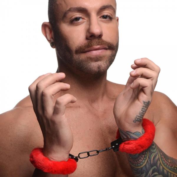 Cuffed In Fur Furry Handcuffs - Red Sex Toy Product