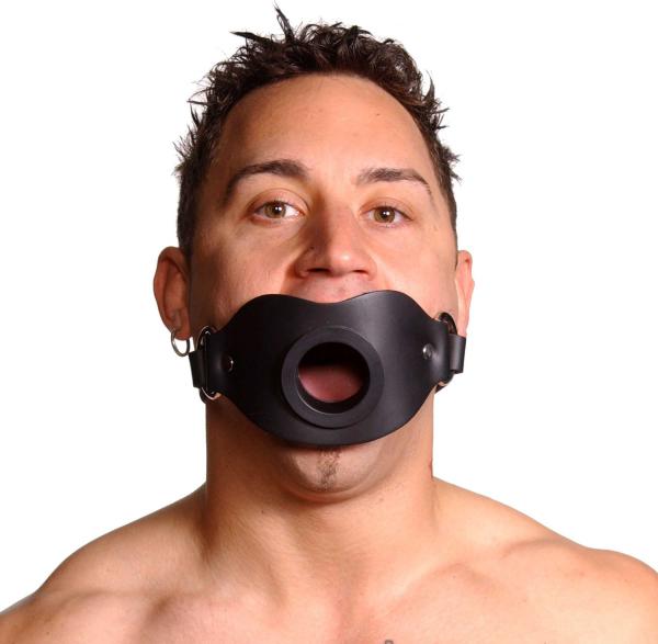 Feeder Locking Open Mouth Gag Black Leather O/S Image 1