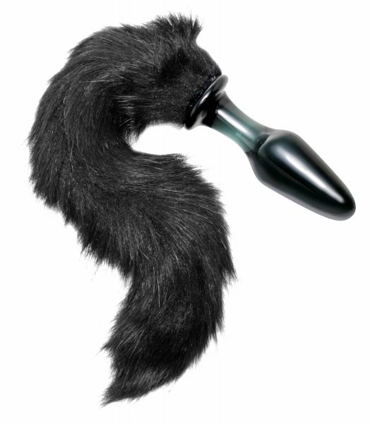 Tailz Midnight Fox Glass Butt Plug With Tail Black Sex Toy Product