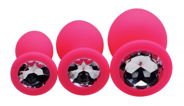 Frisky Pink Pleasure 3 Piece Silicone Anal Plugs with Gems Sex Toy Product