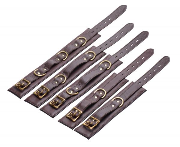 Brown 5 Piece Locking Leather Bondage Set Sex Toy Product