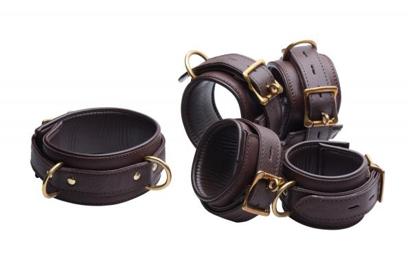 Brown 5 Piece Locking Leather Bondage Set Sex Toy Product