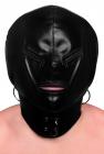 Bondage Hood With Posture Collar Zippers Black Leather Sex Toy Product